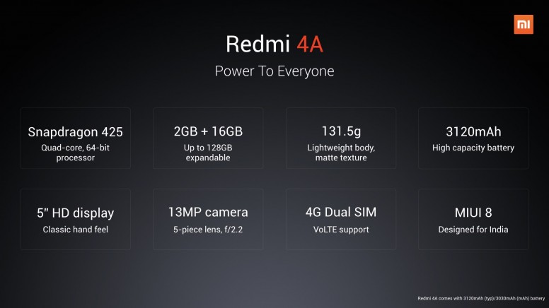Redmi 4A Specifications
