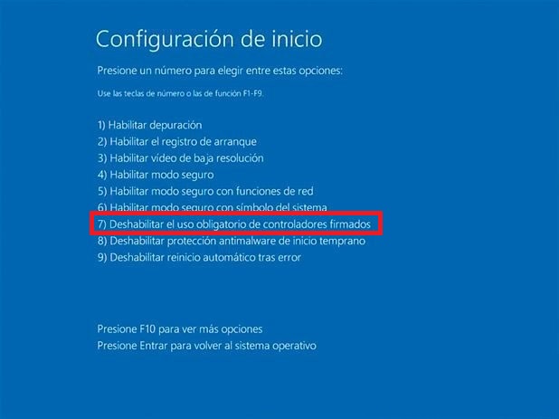 Deshabilitar el uso obligatorio de controladores firmados en Windows 8, 8.1 y 10