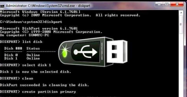 boot windows 7 usb diskpart