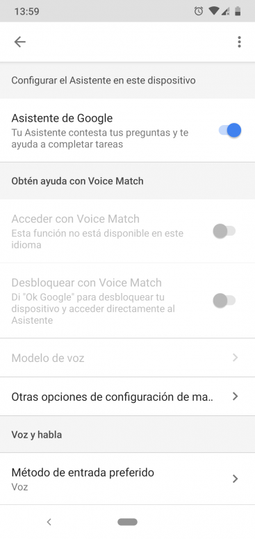 Voice match no funciona